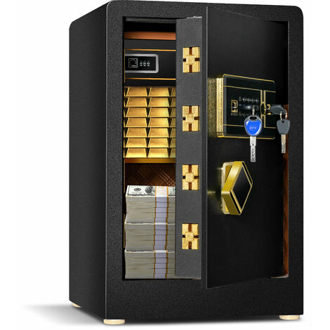 COSTWAY Safe Box, Electronic Steel Security Cabinet with 3 Opening Ways, Built-in Safe, Alarm System, Digital Keypad, Anti-peeping Design & 4 Keys for Home Office (with Built-in Safe, 38x36x58cm)