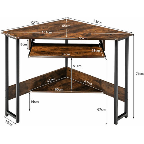 Triangle Top Computer Table COSTWAY Corner Desk, Industrial Triangle Computer Desk PC Laptop Table ...