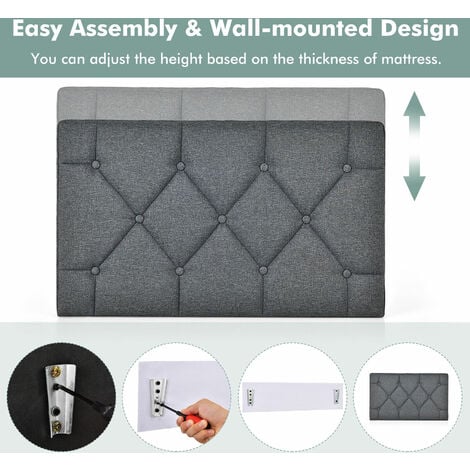 Wall-mounted Upholstered Headboard Button Tufted Headboard Linen Fabric ...