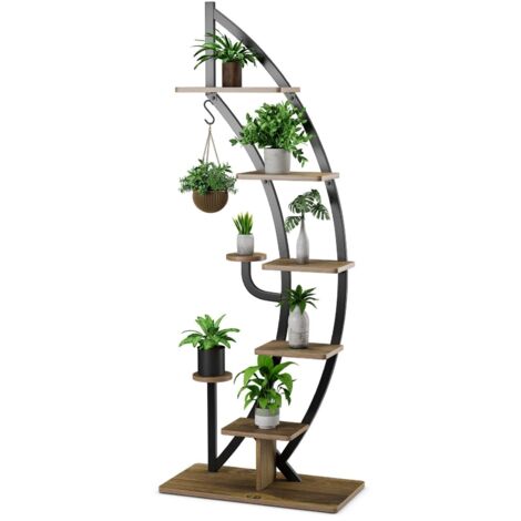 8-Tier Tall Wooden Plant Stand Rack Curved Half Moon Shape Ladder Planter Shelf