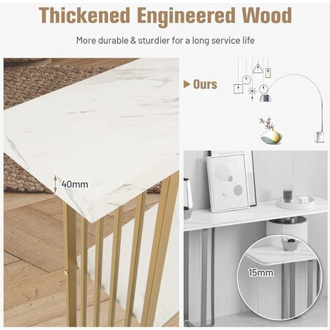 COSTWAY 2-Tier Console Table, Modern Faux Marble Narrow Hall Desk Sofa Side Table, 120cm Long Slim Display Accent Table for Entryway, Living Room, Bedroom and Foyer, White+Golden