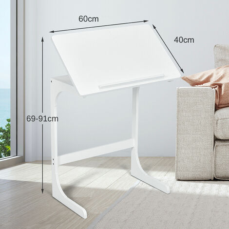 C-shaped Bamboo Sofa Side Table Tilting Top TV Tray Table 7 Angles Adjustable