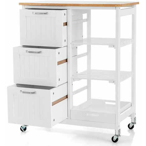 Rolling Kitchen Storage Trolley Cart Cupboard Island Shelves W/ Drawers ...