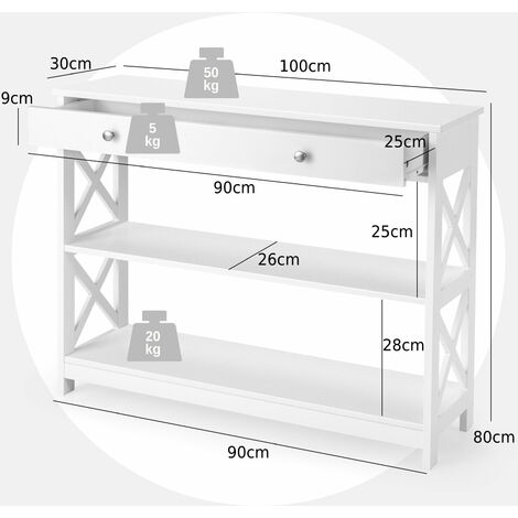 3-Tier Console Table Sofa Table X-Design Entryway Table for Hallway Living Room