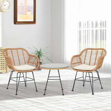 Costway 3-Piece Patio Wicker Bistro Furniture Set W/ 2 Rocking Chairs, - Beige