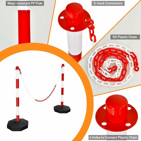 Safety Chain Posts 2 Pcs Plastic Chain Posts, Free Standing Safety Chain Barrier with 1.5M ...