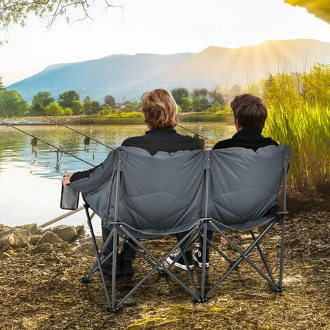 Outdoor Double Camping Chair Folding Loveseat Lawn Chair 2-Person Fishing  Seat