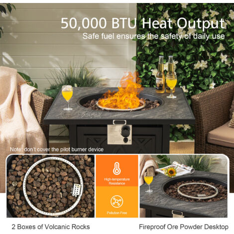50000BTU Square Propane Firepit w/High-temp Resistant Tabletop Gas FirePit Table