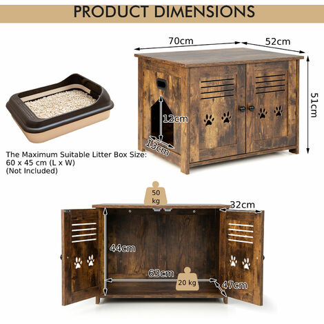 3-in-1 Cat Litter Box Enclosure Side Entrance Cat House End Table Double Doors