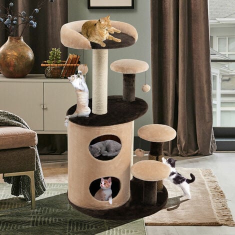 Cat Tree Tower 2-Tier Cat-Hole Condo Kitty Climbing Stand W/ Scratching ...