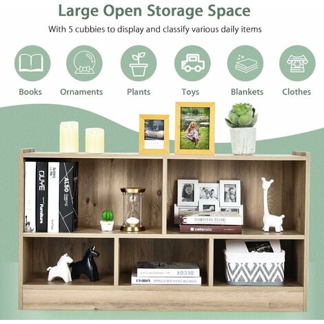 Kids Storage Shelf Unit 5-Cubby Wooden Children Bookcase Toy Storage Organizer