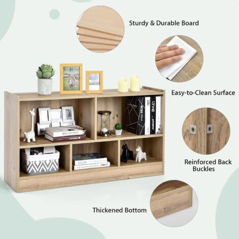 Kids Storage Shelf Unit 5-Cubby Wooden Children Bookcase Toy Storage Organizer