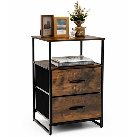 Industrial 2-Drawer Storage Cabinet Dresser Organizer Removable Fabric Drawers