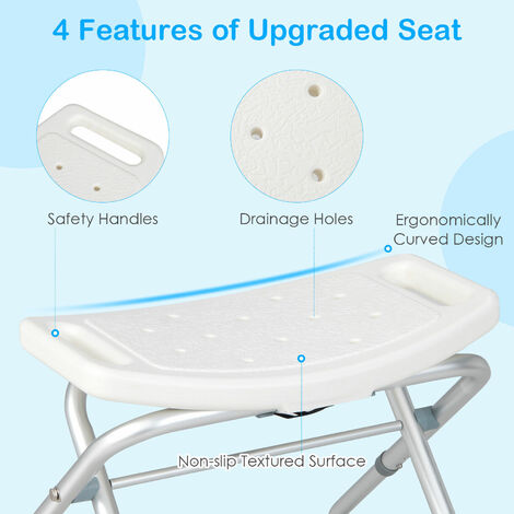 Padded Shower Chair Seat Height Adjustable Bathroom Tub Stool Bench Foldable