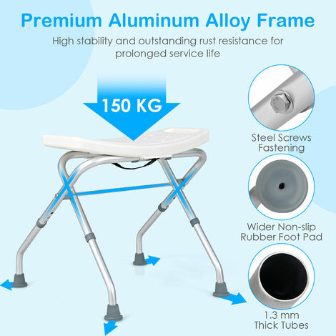 Padded Shower Chair Seat Height Adjustable Bathroom Tub Stool Bench Foldable