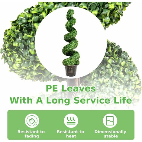 COSTWAY Set of 2 Artificial Topiary Trees,120cm Greenery Faux Boxwood Spiral Plant with Realistic Leaves and Pot, Fake Potted Decorative Tree