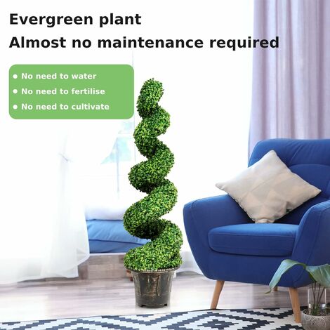 COSTWAY Set of 2 Artificial Topiary Trees,120cm Greenery Faux Boxwood Spiral Plant with Realistic Leaves and Pot, Fake Potted Decorative Tree