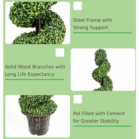 COSTWAY Set of 2 Artificial Topiary Trees,120cm Greenery Faux Boxwood Spiral Plant with Realistic Leaves and Pot, Fake Potted Decorative Tree