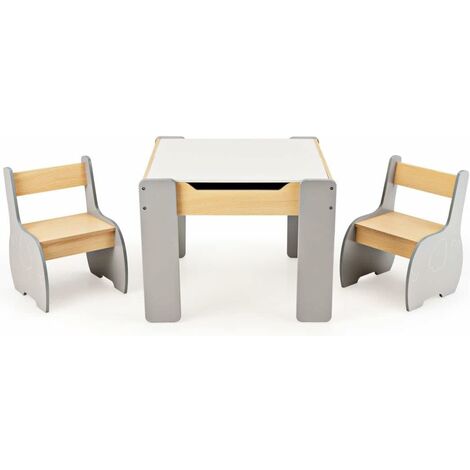Costway – Kids table and chair set – 3-piece wooden study desk with 2 chairs – Reversible blackboard tabletop – Hidden storage for toys – Ergonomic design (1/5)