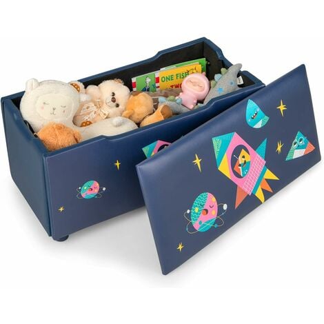 COSTWAY Kids Toy Storage Box, Upholstered Children Organizer Chest with  Removable Lid, Handle and Adjustable Legs, Storage Ottoman Bench for  Bedroom, Nursery, Playroom (Navy Blue)