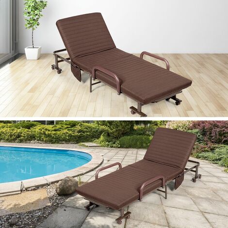 Folding Single Sofa Bed with Mattress Adjustable Portable Sleeper Bed W/ Wheels