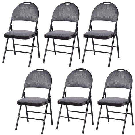 Set of 6 Folding Fabric Chair Padded Kitchen Dining Seat Portable Guest Chair (1/5)