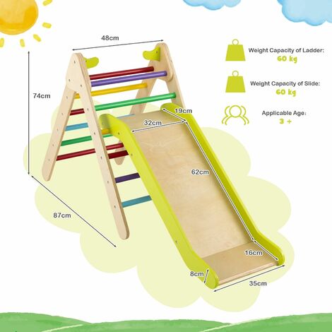 2-in-1 Triangle Climbing Set Kids Wooden Triangle Climber With Adjustable Slide