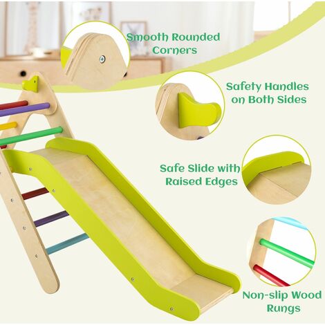 2-in-1 Triangle Climbing Set Kids Wooden Triangle Climber With Adjustable Slide