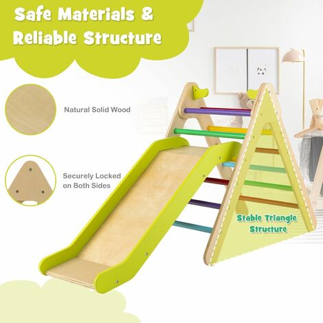 2-in-1 Triangle Climbing Set Kids Wooden Triangle Climber With Adjustable Slide