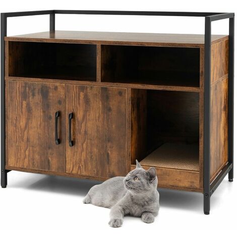 Large Cat Litter Box Enclosure Furniture Wooden Kitty Washroom Hidden Cabinet (1/5)