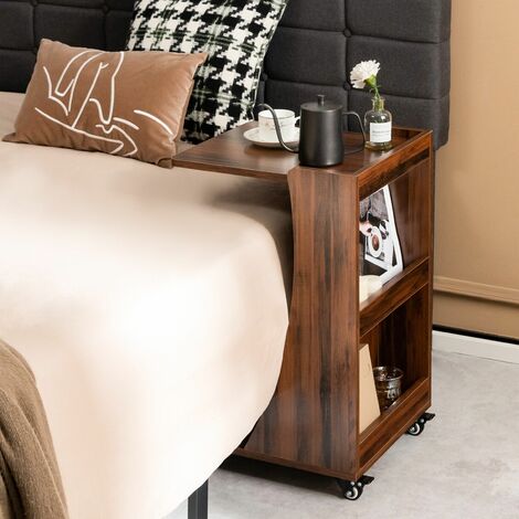 C-Shaped End Table Mobile Sofa Side Table Coffee Laptop Table W/ Swivel Casters