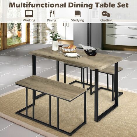 4PCS Industrial Dining Table & Chair Set Kitchen Furniture Table Bench 2 Stools