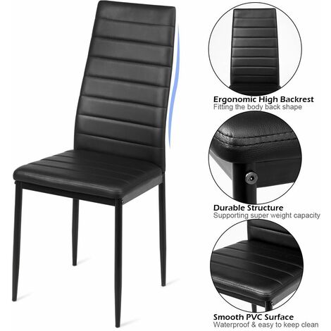Set of 6 Dining Chairs Padded Seat High Back Dining Side Chairs PVC Leather