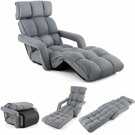 Foldable Lazy Sofa Indoor Chaise Lounger Sofa 6 Level Adjustable Floor Chair Bed