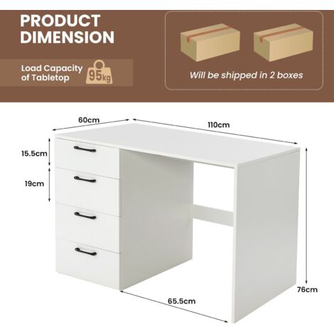 COSTWAY 4 Drawers Computer Desk Modern Writing Desk Compact Laptop PC Table Workstation