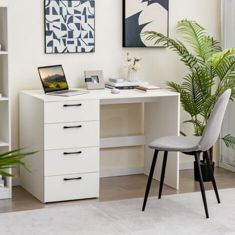 COSTWAY 4 Drawers Computer Desk Modern Writing Desk Compact Laptop PC Table Workstation