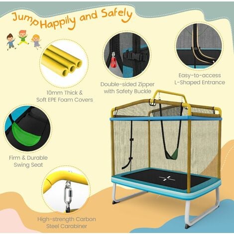 3-in-1 Kids Trampoline 6FT Rectangle Toddler Trampoline w/ Swing Horizontal Bar