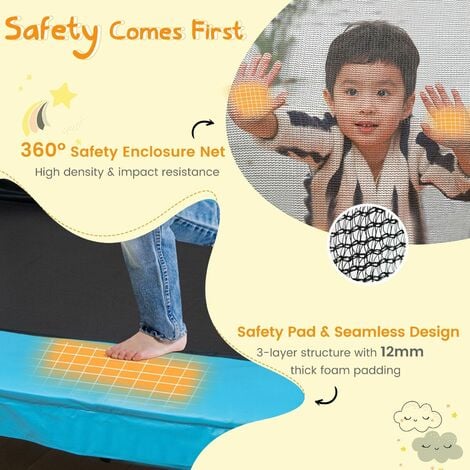 3-in-1 Kids Trampoline 6FT Rectangle Toddler Trampoline w/ Swing Horizontal Bar