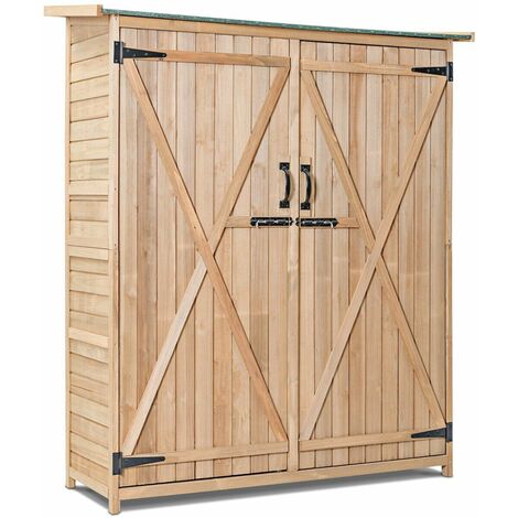 Outdoor Storage Shed Garden Patio WoodenTool Cabinet W/Double Doors Lockable (1/5)