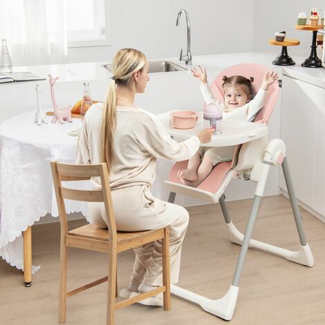 4 in 1 Baby High Chair Foldable Feeding Chair w 7 Heights 4 Reclining Angles
