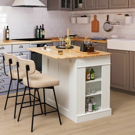 Kitchen Island Storage Cupboard W/Drop Leaf Countertop Side Racks 2-Door Cabinet