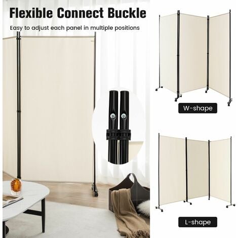 3 Panel Room Divider on Wheels Rolling Privacy Screens Portable Freestanding