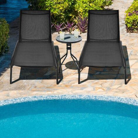 Garden Sun Lounger with Wheels 6 Positions Adjustable Chaise Lounge Deck Sunbed