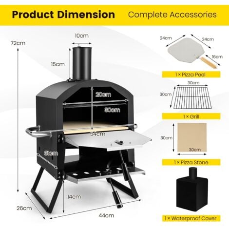 Outdoor Pizza Oven Wood Fired Pizza Maker Chimney Pizza Peel Stone Cooking Grill