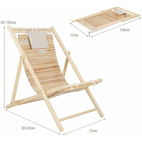 Folding Sling Chair Reclining Deck Chair Side Sun Lounger 3 Adjustable