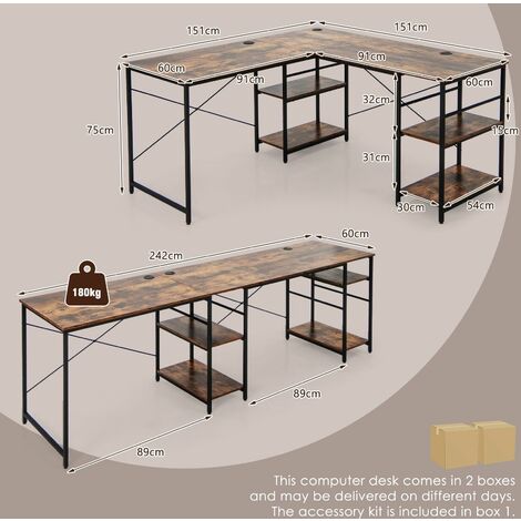 COSTWAY L-Shaped Corner Computer Desk Study Writing Desk Workstation with Storage Shelf