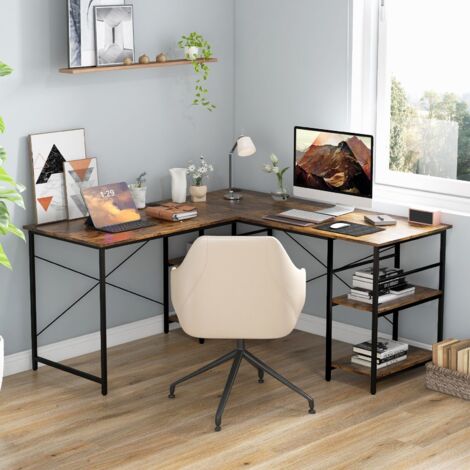 COSTWAY L-Shaped Corner Computer Desk Study Writing Desk Workstation with Storage Shelf