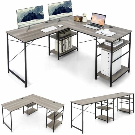 Bestier L Shaped Desk Computer Desk with Shelves Small Corner Desk 140CM  Reversible Computer Desk Writing Table with Bookshelf for Home Office Small