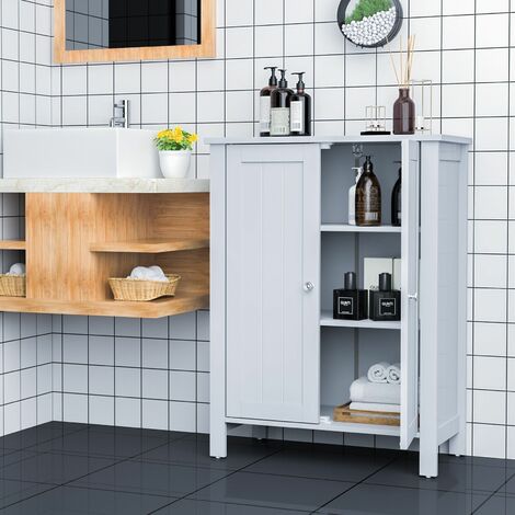 Bathroom Floor Storage Cabinet Free Standing Storage Organizer with Double Door