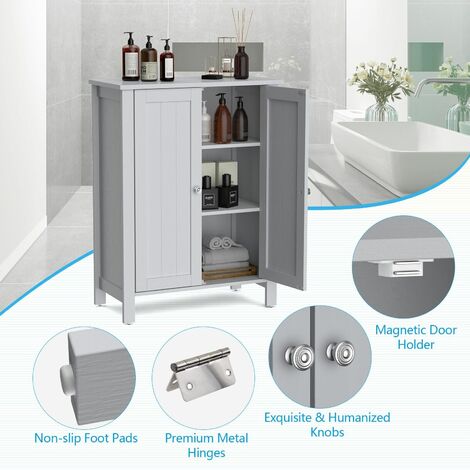Bathroom Floor Storage Cabinet Free Standing Storage Organizer with Double Door